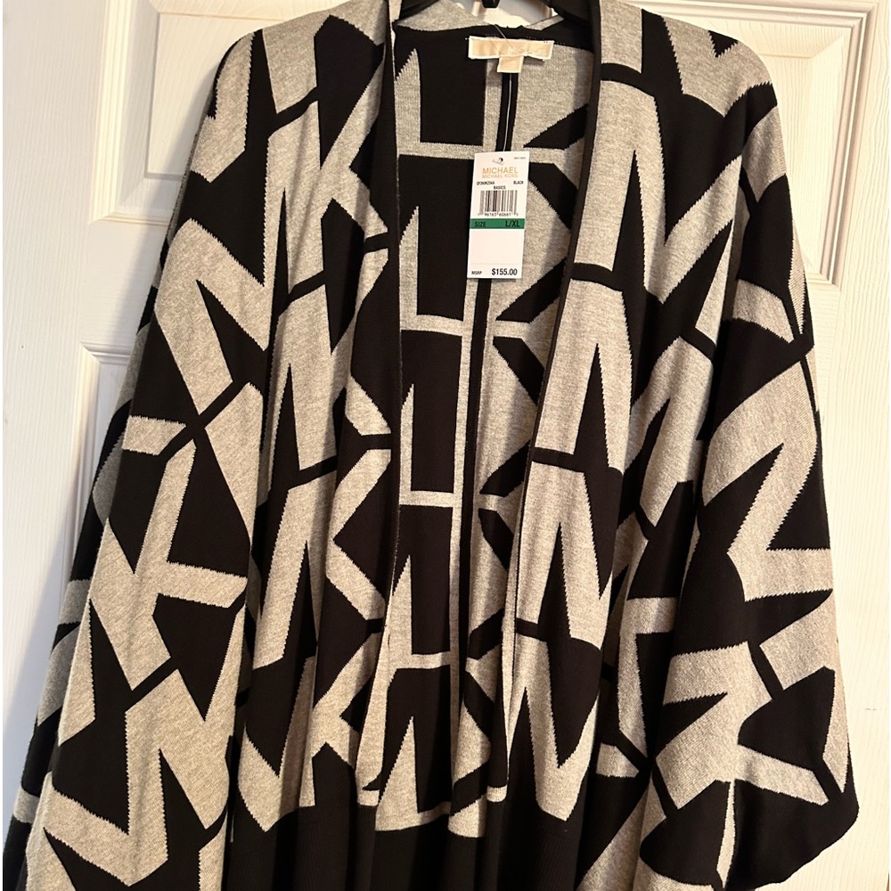 Michael Kors gray and black wool blend poncho NWT